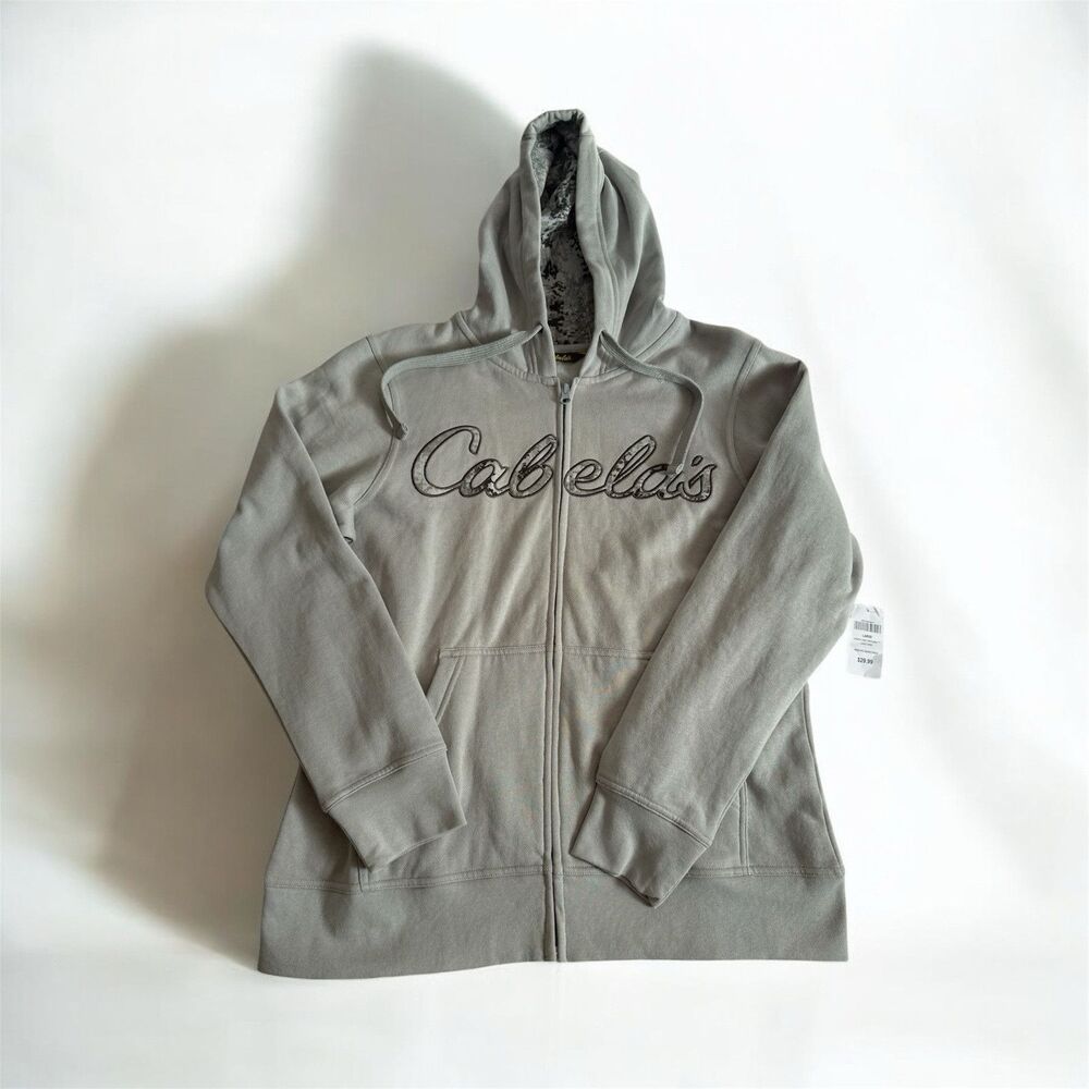 Cabela’s‎ Long Sleeve Full Zip Embroidered Hoodie Distressed Sweatshirt Men's Lg